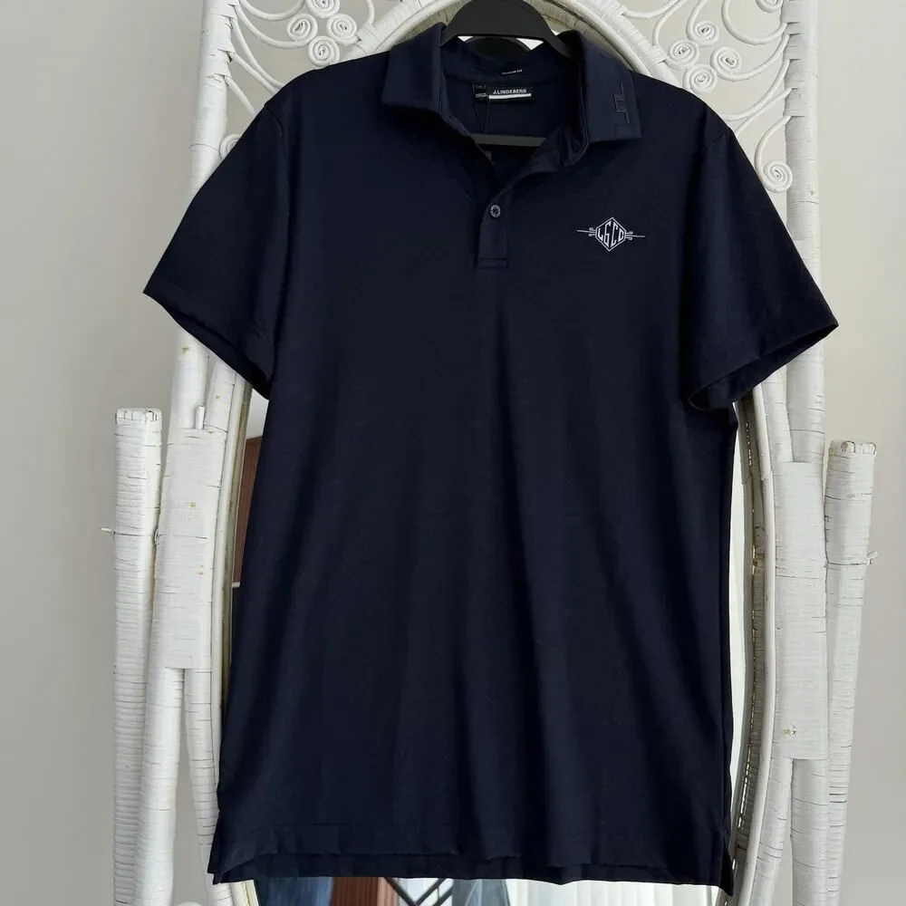 J.Lindeberg Polo Shirt Men Small JL Navy Jacquard Golf Performance La Gorce Club